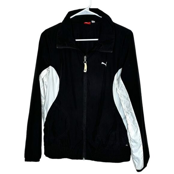Puma black & white wind jacket zip up size medium - Picture 1 of 8